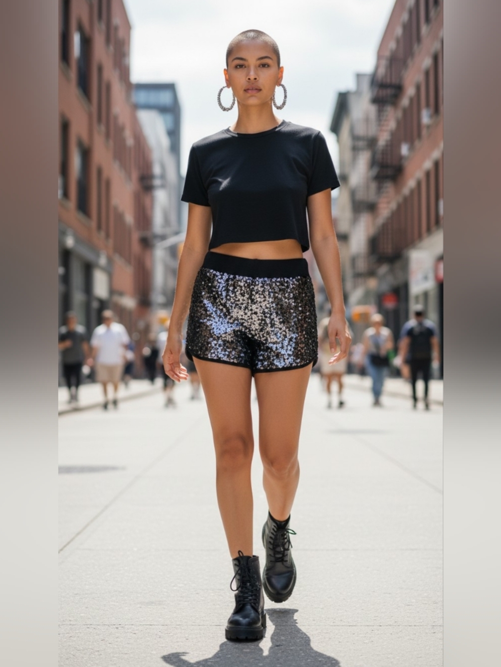 MORE THAN MAGIC Sequin High-Waist Party Shorts - Black MEDIUM (7-8)